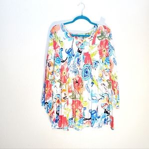 ⚡️NWT! SPENSE Women's Size 2X Multi-color Floral Balloon Sleeves Stretchy Tunic